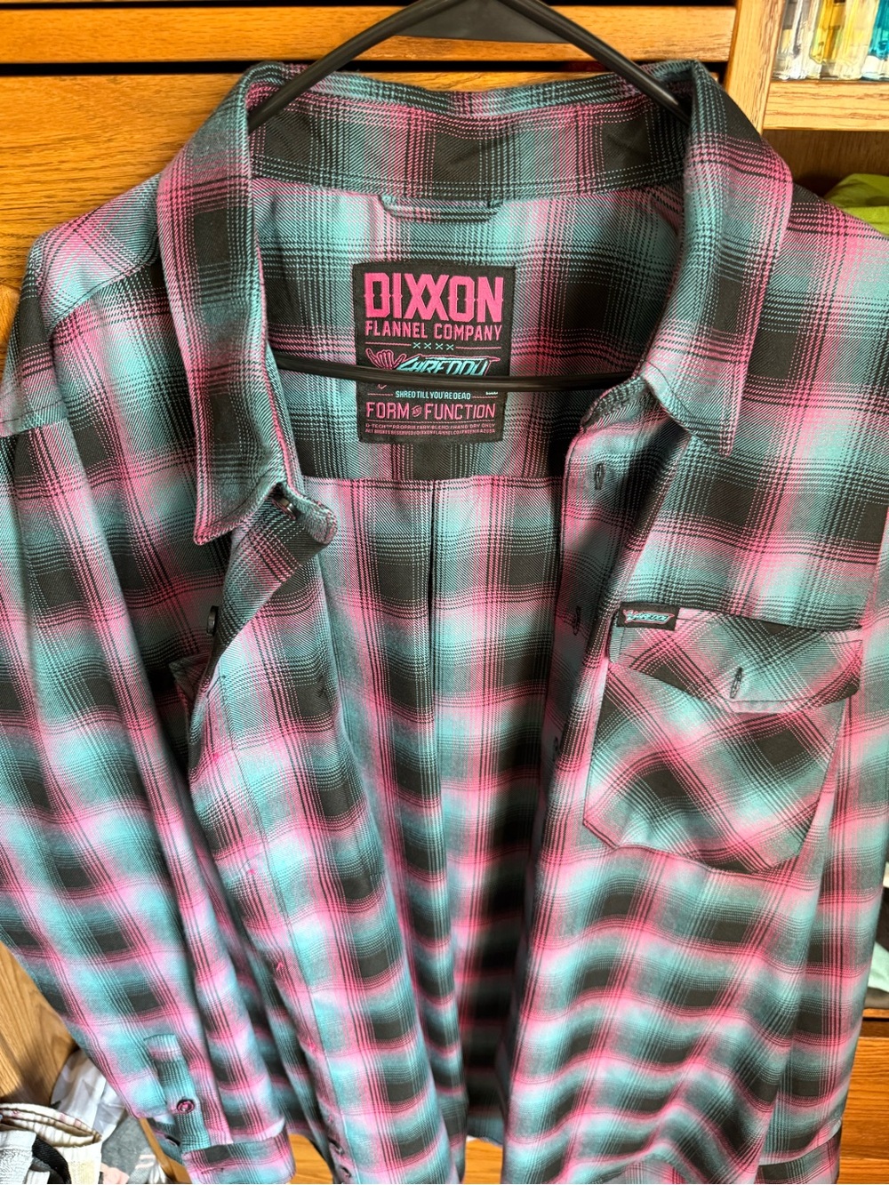 DIXXON Pink and Teal Plaid Button-Down Flannel Shirt